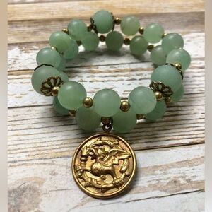 Natural Green Adventurine Charm Bracelet Set, Stack